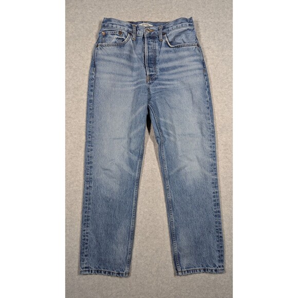 Redone Women Jeans 27x27 70s Stove Pipe Button Fly Straight Light Wash High Rise - Picture 1 of 14